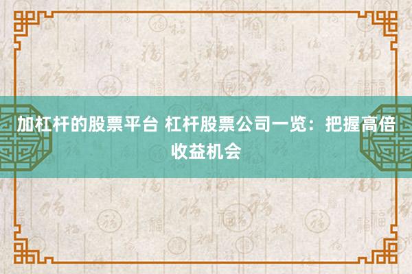 加杠杆的股票平台 杠杆股票公司一览：把握高倍收益机会