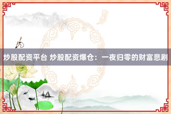 炒股配资平台 炒股配资爆仓：一夜归零的财富悲剧
