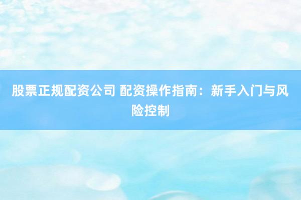 股票正规配资公司 配资操作指南：新手入门与风险控制