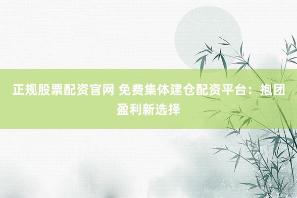 正规股票配资官网 免费集体建仓配资平台：抱团盈利新选择