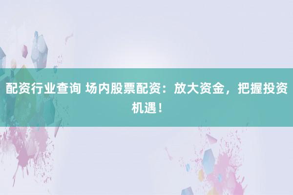 配资行业查询 场内股票配资：放大资金，把握投资机遇！