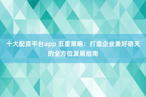 十大配资平台app 五星策略：打造企业美好明天的全方位发展指南