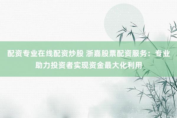 配资专业在线配资炒股 浙嘉股票配资服务：专业助力投资者实现资金最大化利用