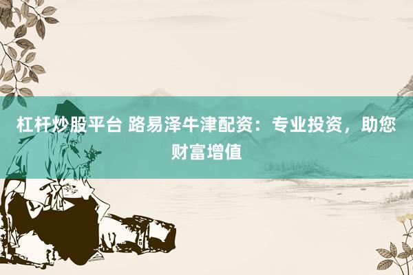 杠杆炒股平台 路易泽牛津配资:专业投资,助您财富增值