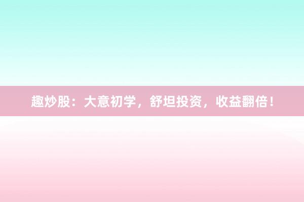 趣炒股：大意初学，舒坦投资，收益翻倍！