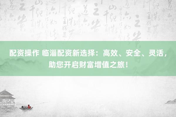 配资操作 临淄配资新选择：高效、安全、灵活，助您开启财富增值之旅！