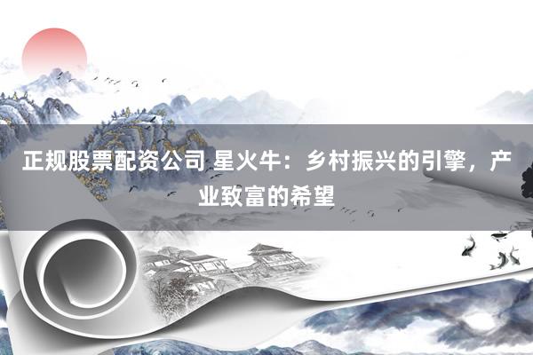 正规股票配资公司 星火牛：乡村振兴的引擎，产业致富的希望