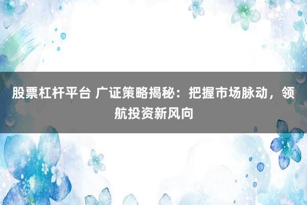 股票杠杆平台 广证策略揭秘：把握市场脉动，领航投资新风向